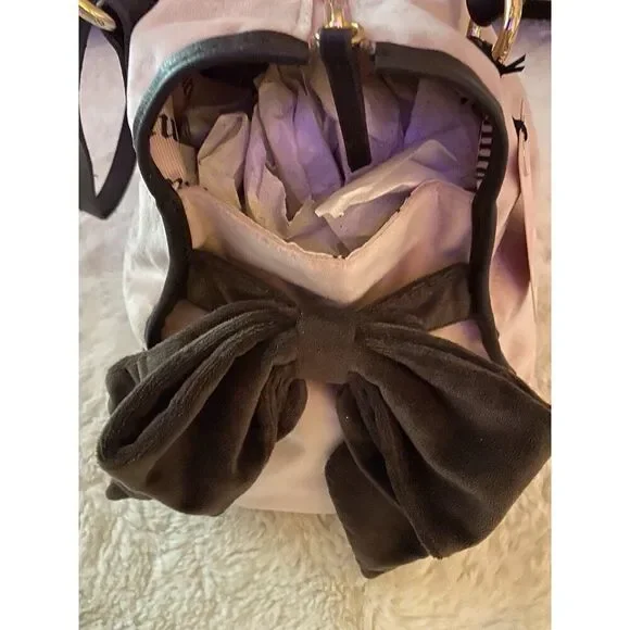 Juicy Couture DREAMY JUICY TOTE Pink Dusty Blush Chocolate W/Coin Purse Velour